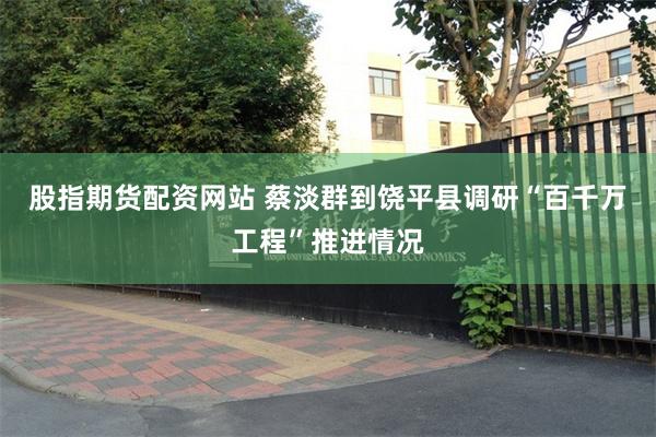 股指期货配资网站 蔡淡群到饶平县调研“百千万工程”推进情况