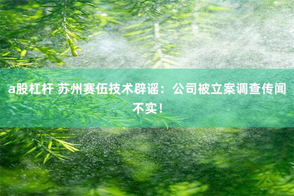 a股杠杆 苏州赛伍技术辟谣：公司被立案调查传闻不实！